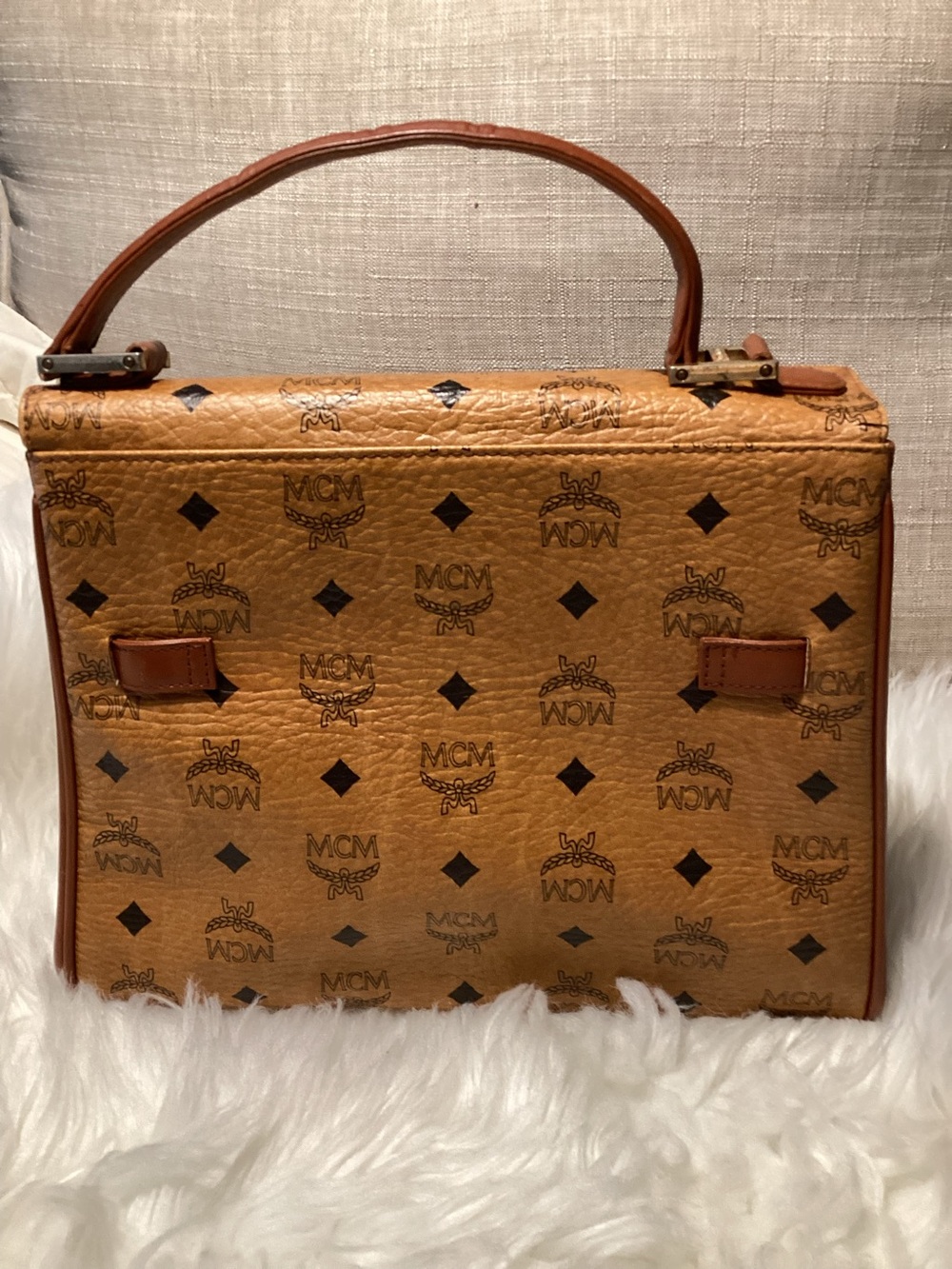 Vintage MCM Cognac Visetos Logo Top-Handle Bag - Picture 2 of 15
